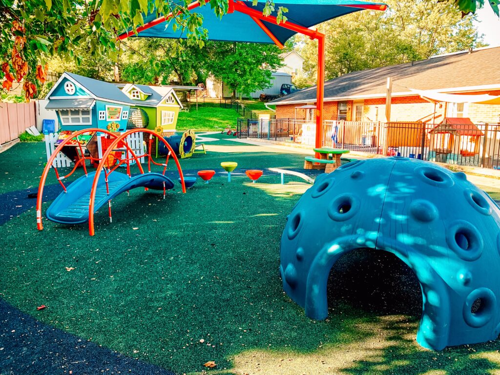 Dynamic imaginative play area installation at an Indiana childcare center by JMSC Build & Play