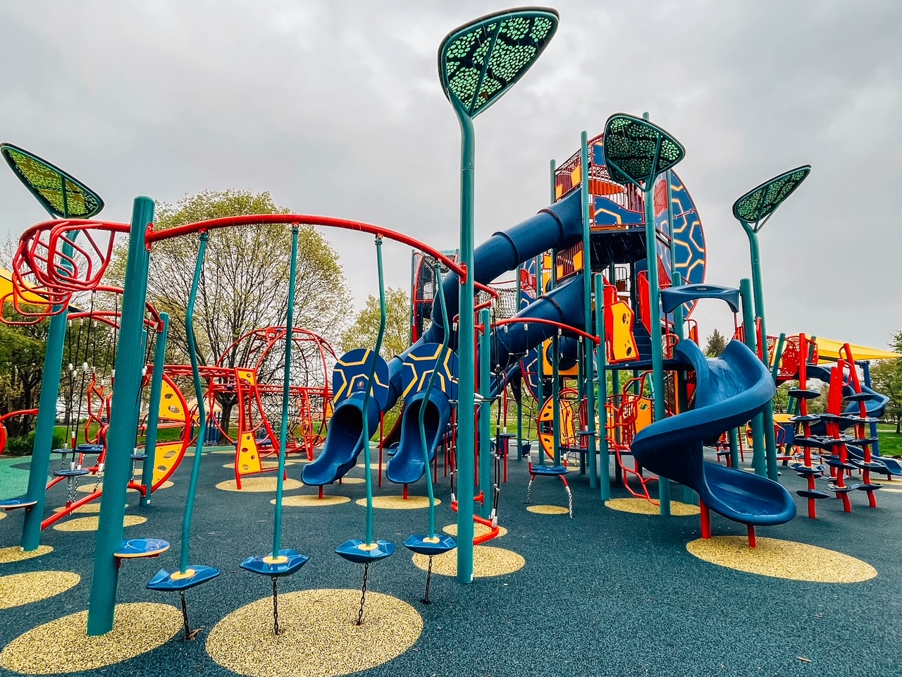 Tall playground towers at Columbian Park in Lafayette, Indiana