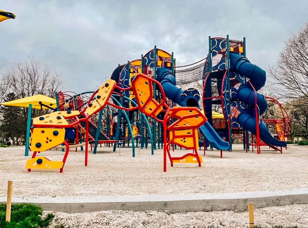 Impressive playground oasis at Columbian Park in Lafayette, Indiana, crafted by JMSC Build & Play