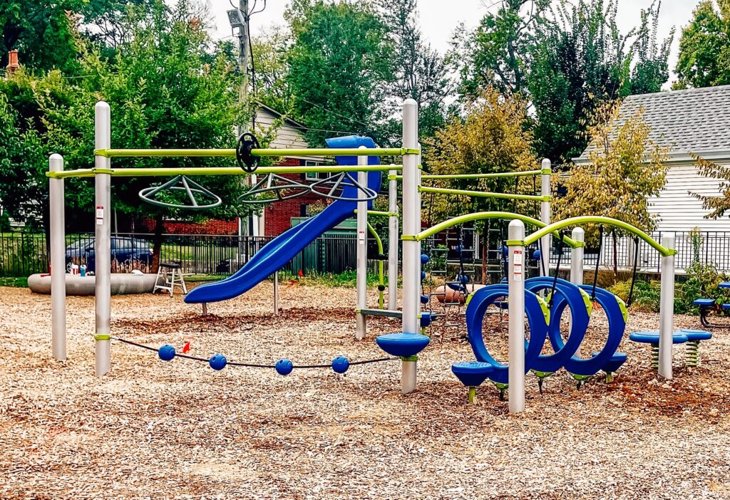 Whimsical playground installation nestled in Louisville, Kentucky, envisioned by JMSC Build & Play