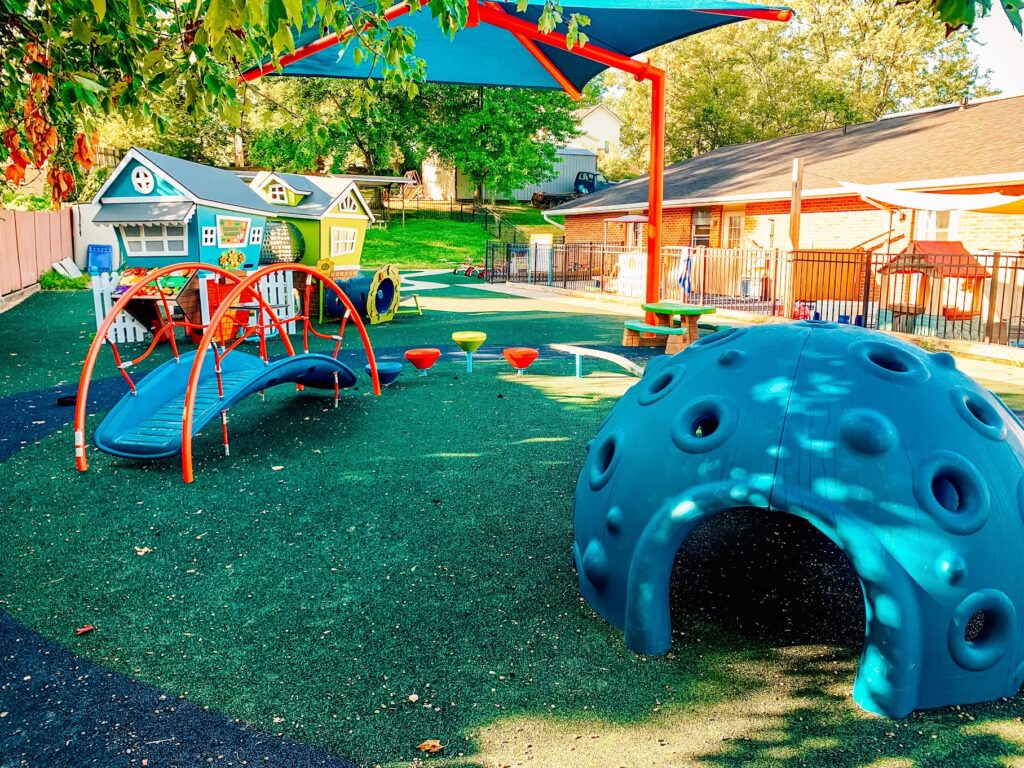Climbing dome feature on commercial playground installed in Huntingburg, Indiana