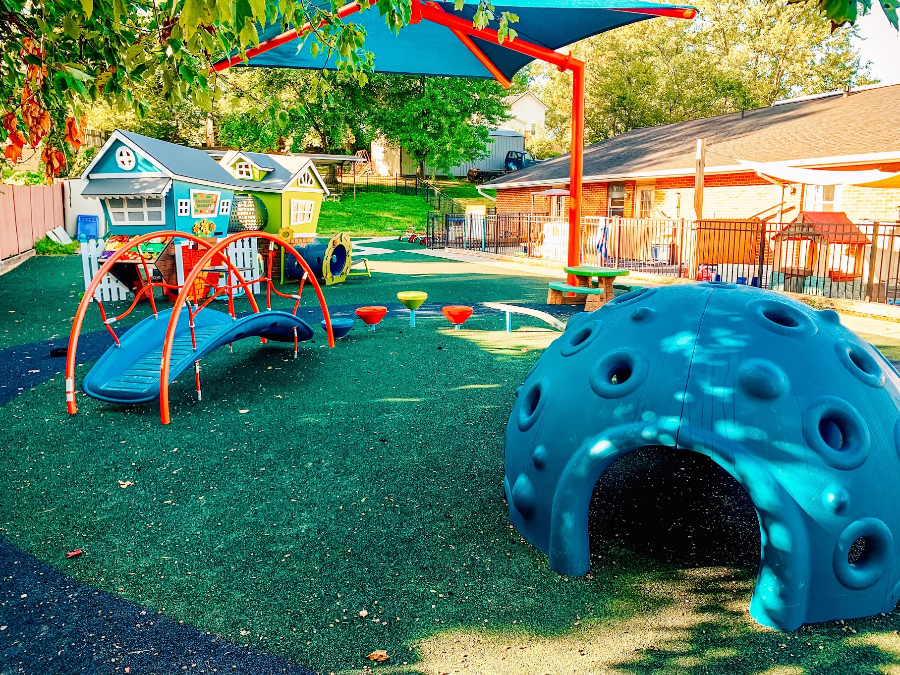 Climbing dome feature on commercial playground installed in Huntingburg, Indiana
