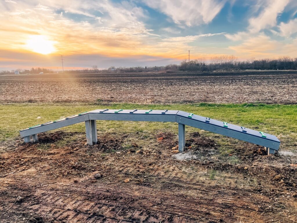 Dog park balance beam designed for canine agility training, installed in Kenosha, Wisconsin.