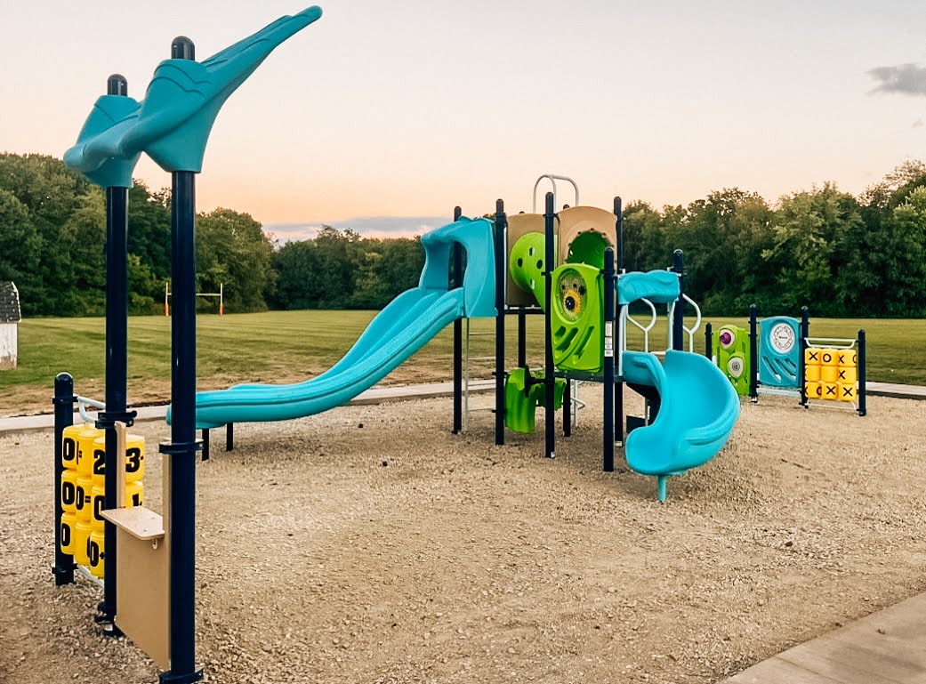 Interactive activity panels installed on a playground structure in Lewistown, Illinois.