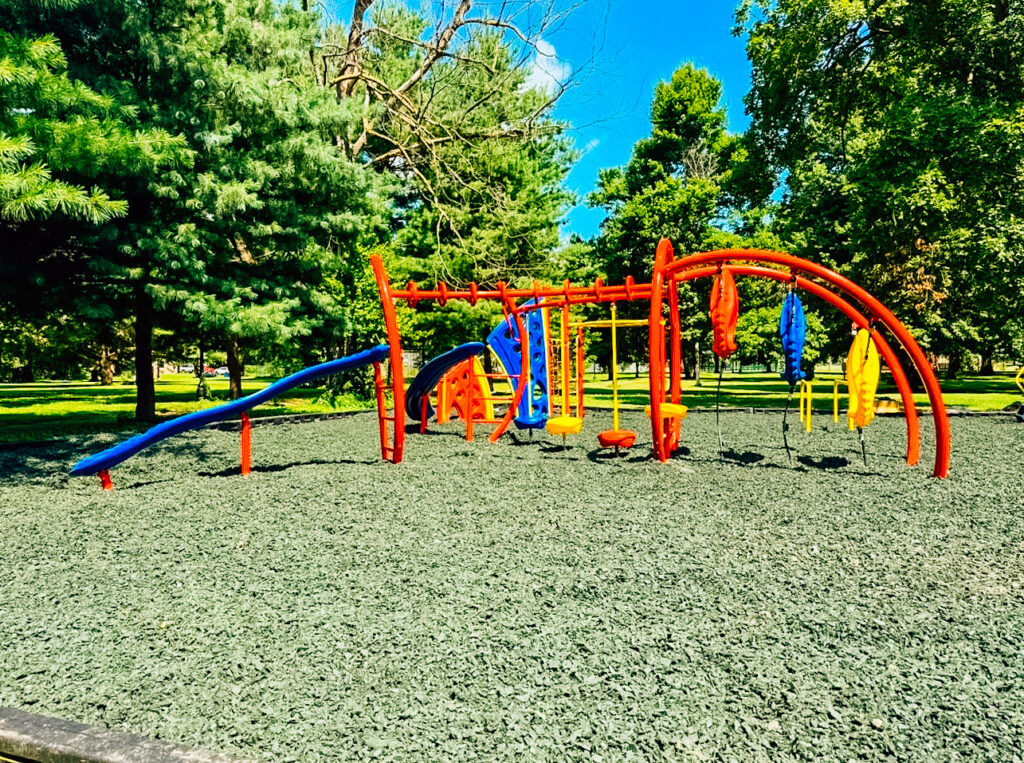 Monkey bars installed in a new playground in Cairo, Illinois, made from commercial-grade materials.